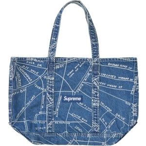 💯 Supreme Gonz Map Denim Tote Washed Blue
